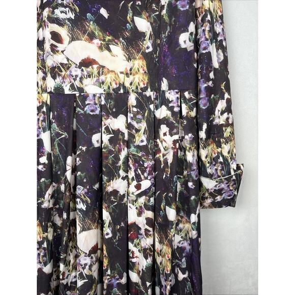 Dalia MacPhee Long Sleeve Floral Dress L Black Collared Button Front Art to Wear - Picture 13 of 15